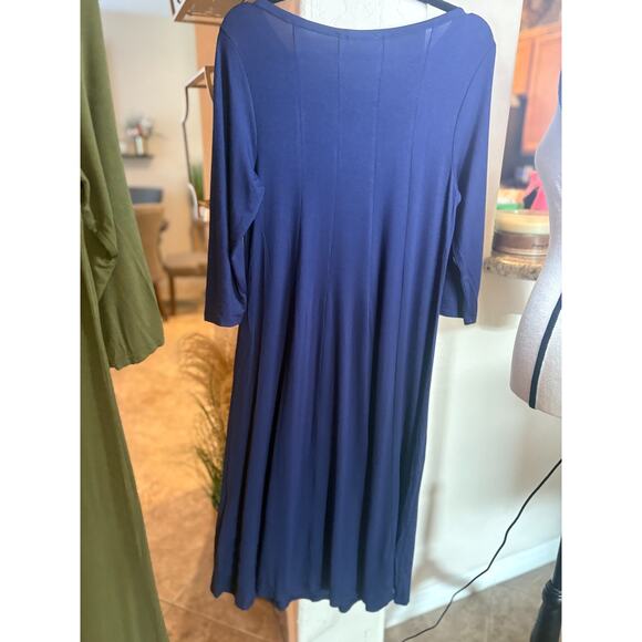Womens 3/4 Sleeve A-Line Dress Casual Crew Neck Loose Fit Long Blue MD 8-12 - Picture 4 of 4